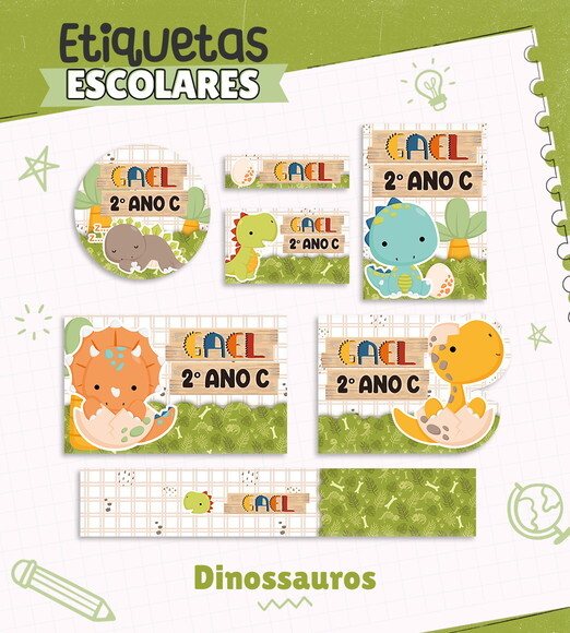 Etiquetas Escolares Personalizadas - Dino Baby 01