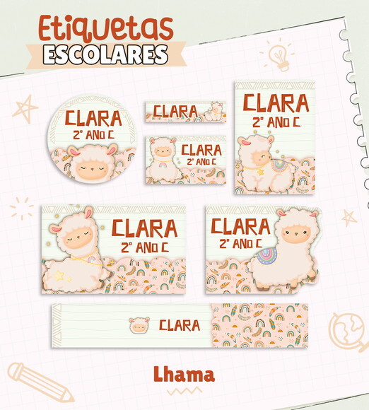 Etiquetas Escolares Personalizadas - Lhama