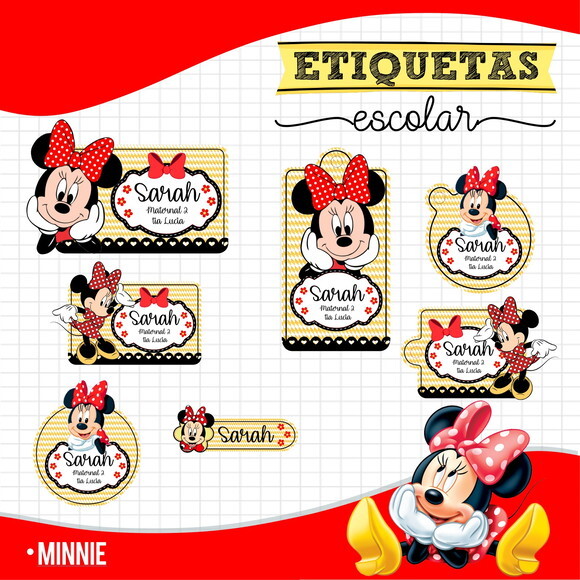 Etiquetas Escolares Personalizadas - Minnie Vermelha 01