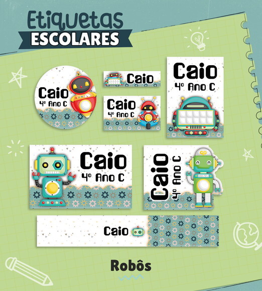 Etiquetas Escolares Personalizadas - Robôs