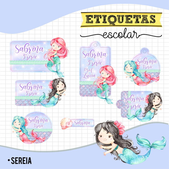 Etiquetas Escolares Personalizadas - Sereias 01