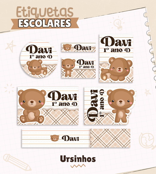 Etiquetas Escolares Personalizadas - Ursinho