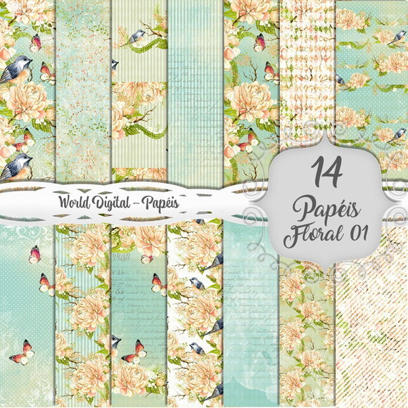 Kit Arquivo Digital - Papéis Floral 01