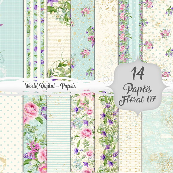 Kit Arquivo Digital - Papéis Floral 07
