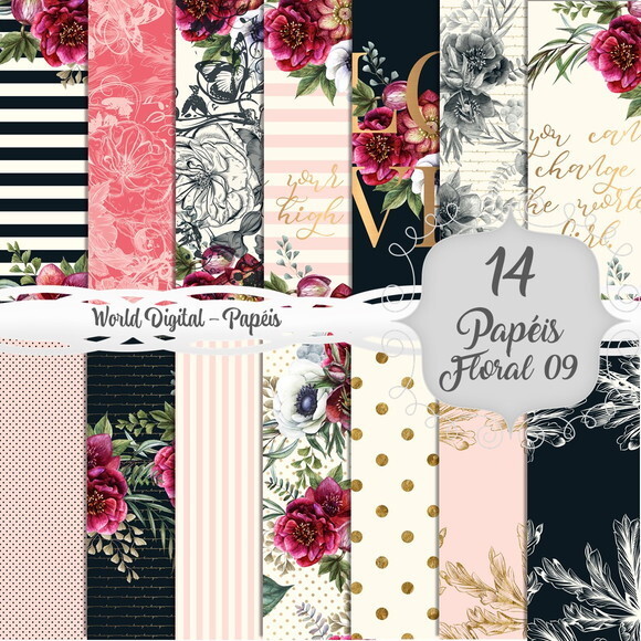 Kit Arquivo Digital - Papéis Floral 09