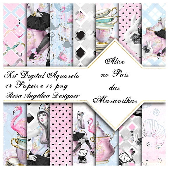 Kit Arquivo Digital Aquarela - Alice no País das Maravilhas