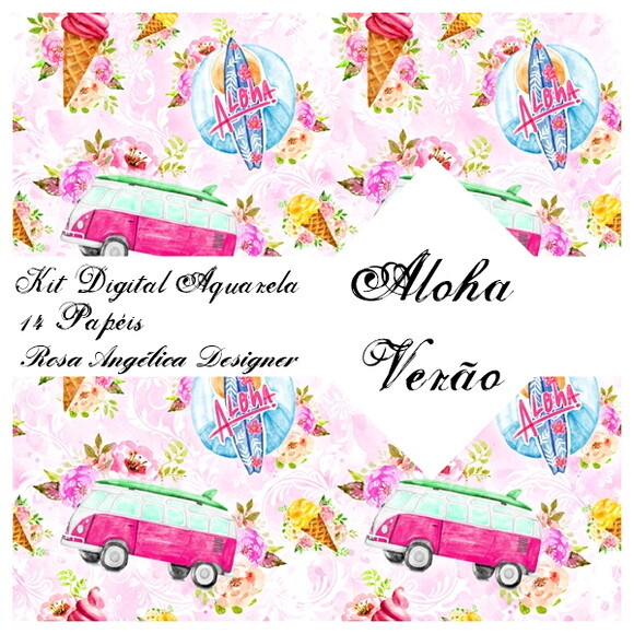 Kit Arquivo Digital Aquarela - Aloha Verão