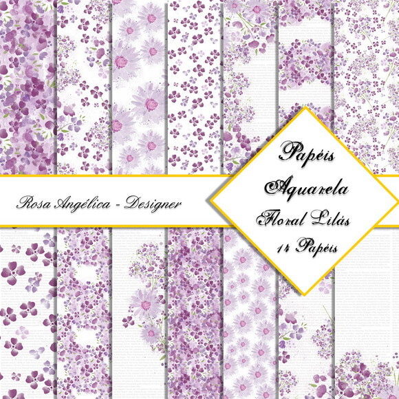 Kit Arquivo Digital Aquarela - Floral Lilas