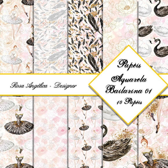Kit Arquivo Digital Aquarela - Papéis Bailarina 01
