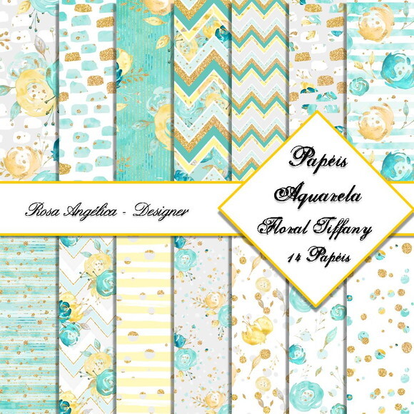 Kit Arquivo Digital Aquarela - Papéis Floral Tiffany
