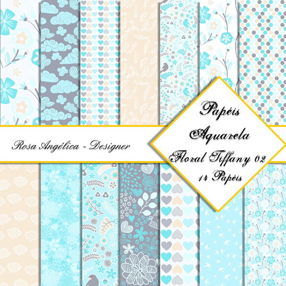 Kit Arquivo Digital Aquarela - Papéis Floral Tiffany 02