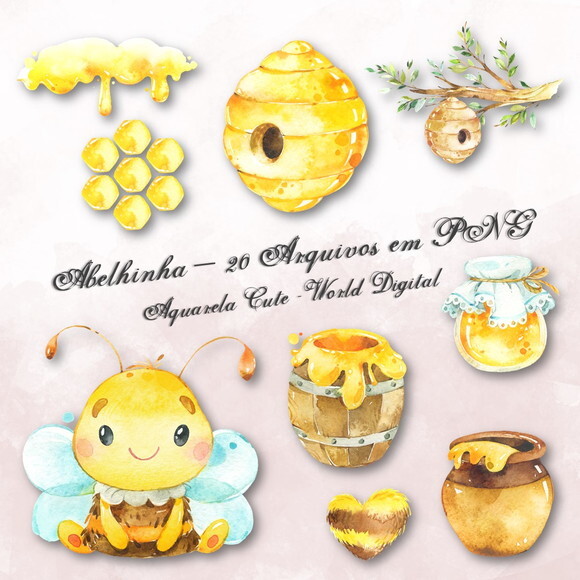 Kit Arquivo Digital em PNG Aquarela Cute Abelhinha