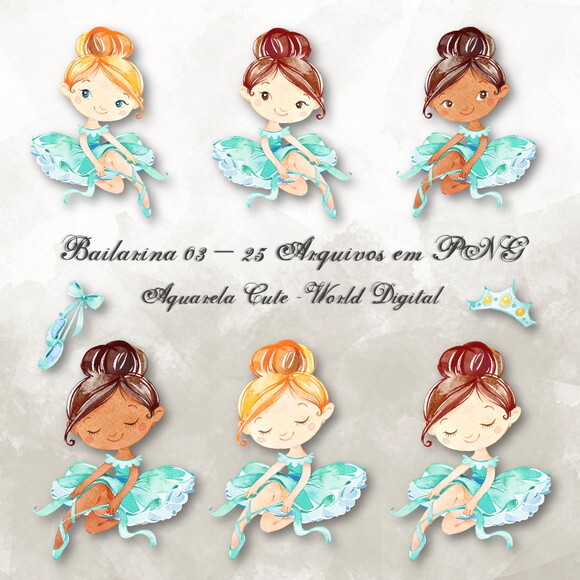 Kit Arquivo Digital em PNG Aquarela Cute Bailarina 03