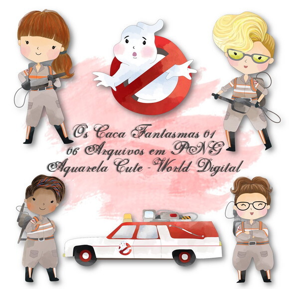 Kit Arquivo Digital em PNG Aquarela Cute Caça Fantasmas 01