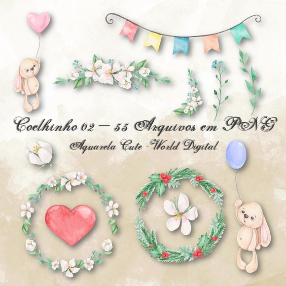 Kit Arquivo Digital em PNG Aquarela Cute Coelhinhos 02