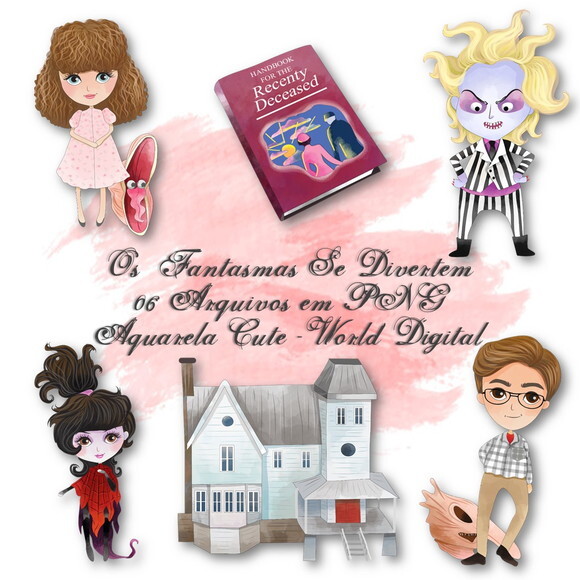 Kit Arquivo Digital em PNG Aquarela Cute Fantasmas Divertem