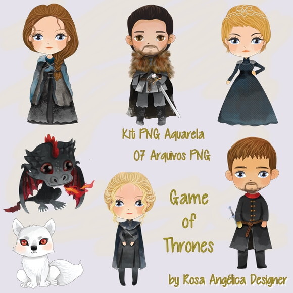Kit Arquivo Digital em PNG Aquarela Cute Game of Thrones