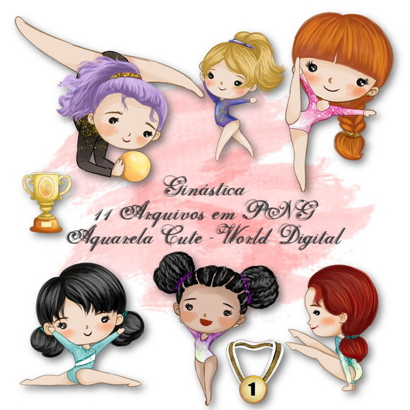 Kit Arquivo Digital em PNG Aquarela Cute Ginastica