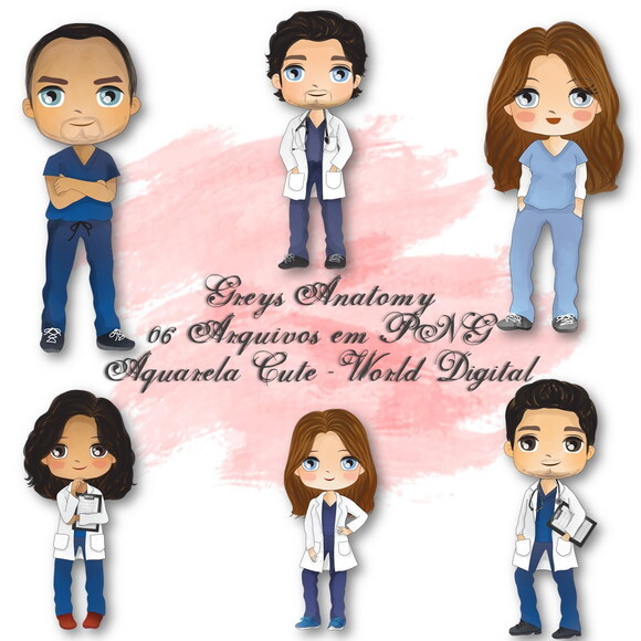 Kit Arquivo Digital em PNG Aquarela Cute Greys Anatomy