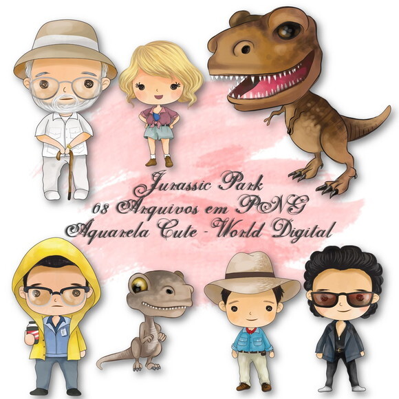 Kit Arquivo Digital em PNG Aquarela Cute Jurassic Park