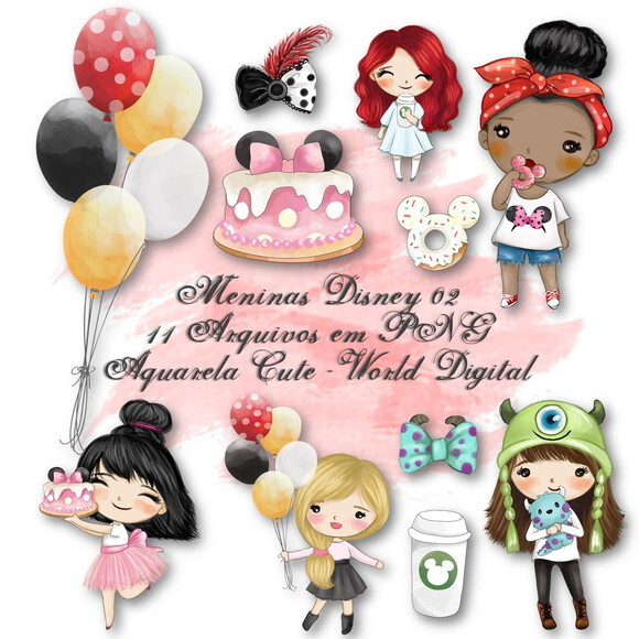 Kit Arquivo Digital em PNG Aquarela Cute Meninas Disney 02