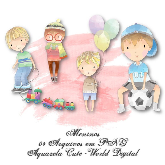 Kit Arquivo Digital em PNG Aquarela Cute Meninos