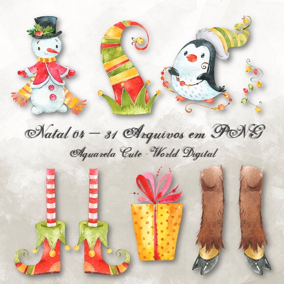 Kit Arquivo Digital em PNG Aquarela Cute Natal 04
