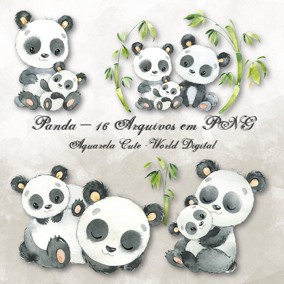 Kit Arquivo Digital em PNG Aquarela Cute Panda