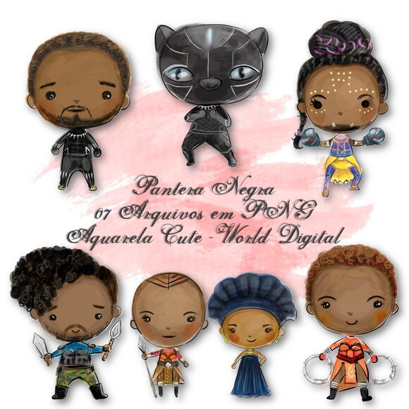 Kit Arquivo Digital em PNG Aquarela Cute Pantera Negra