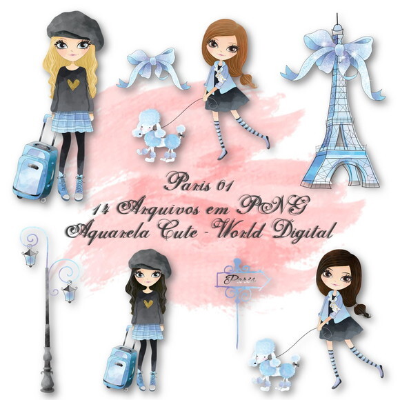 Kit Arquivo Digital em PNG Aquarela Cute Paris 01