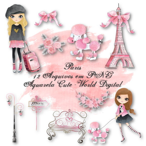Kit Arquivo Digital em PNG Aquarela Cute Paris