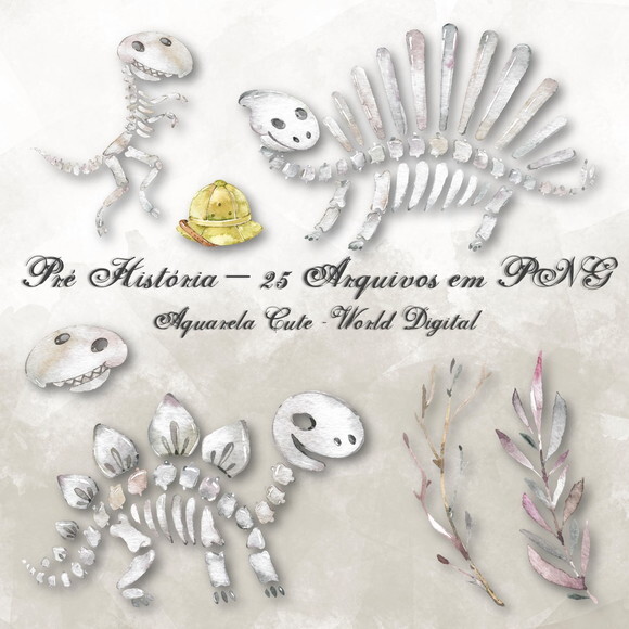Kit Arquivo Digital em PNG Aquarela Cute Pré-História