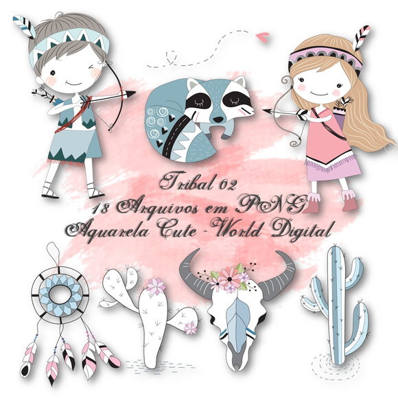 Kit Arquivo Digital em PNG Aquarela Cute Tribal 02