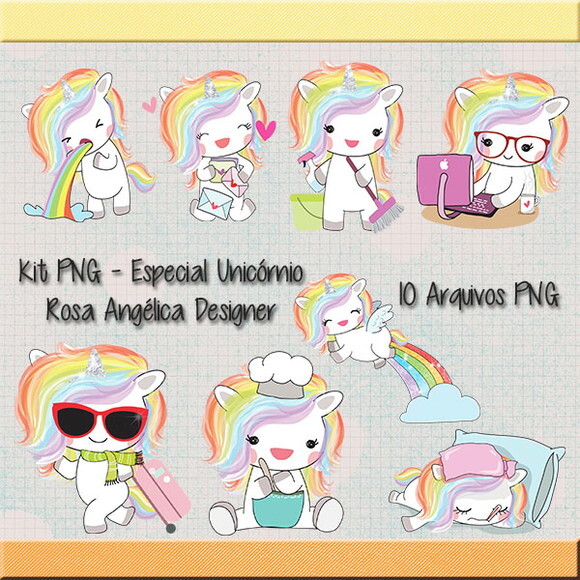 Kit Arquivo Digital em PNG Aquarela Cute Unicórnio