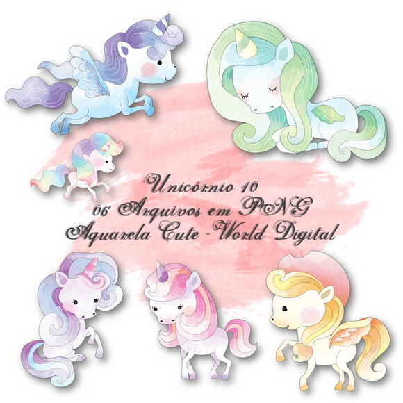Kit Arquivo Digital em PNG Aquarela Cute Unicórnio 10