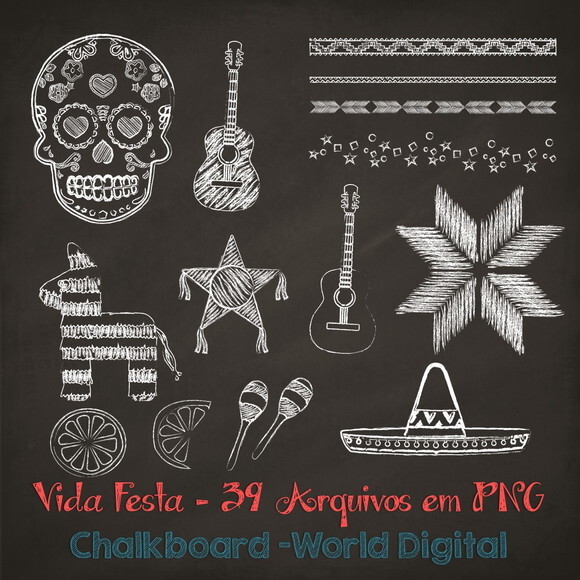 Kit Arquivo Digital em PNG Chalkboard A Vida é uma Festa