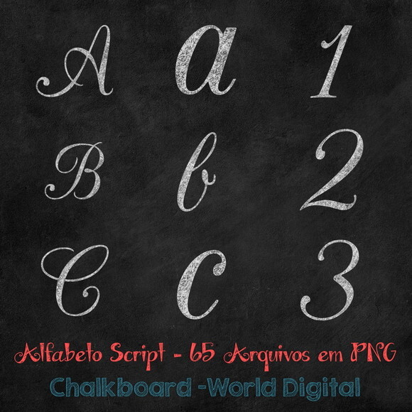 Kit Arquivo Digital em PNG Chalkboard Alfabeto Script