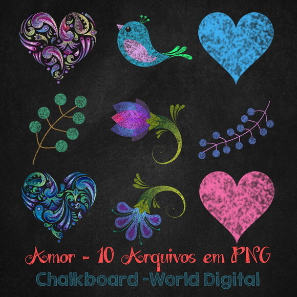 Kit Arquivo Digital em PNG Chalkboard Amor