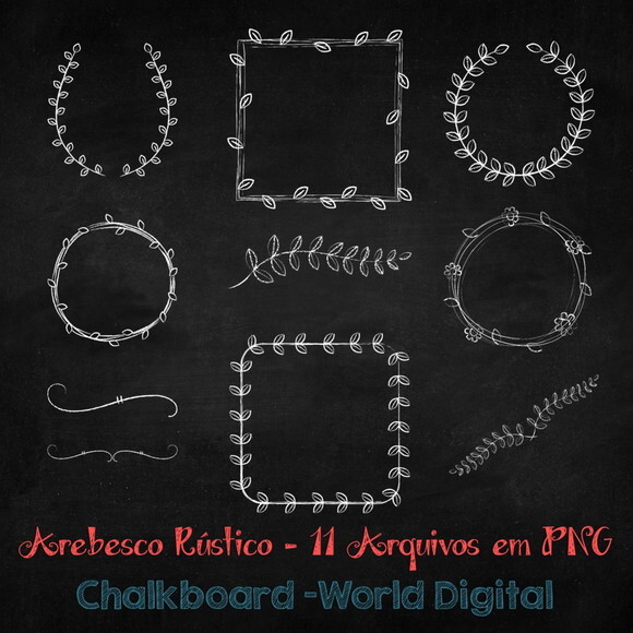 Kit Arquivo Digital em PNG Chalkboard Arebescos Rústicos