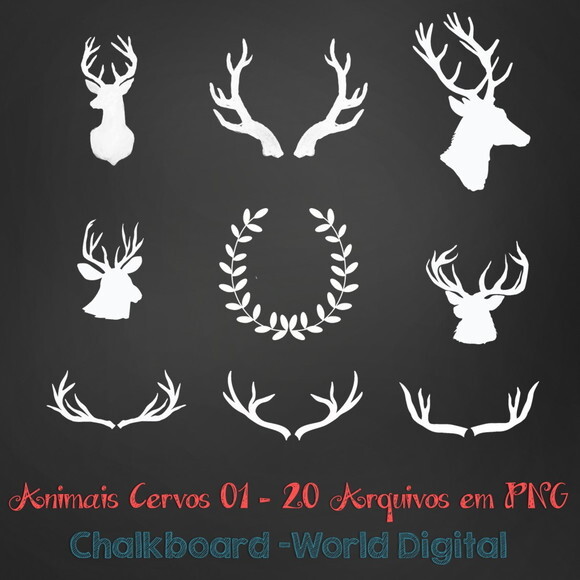 Kit Arquivo Digital em PNG Chalkboard Animais Cervos 01