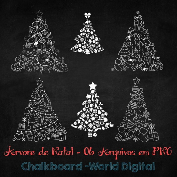 Kit Arquivo Digital em PNG Chalkboard Árvore de Natal