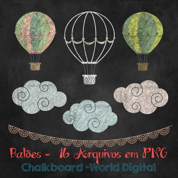 Kit Arquivo Digital em PNG Chalkboard Balões