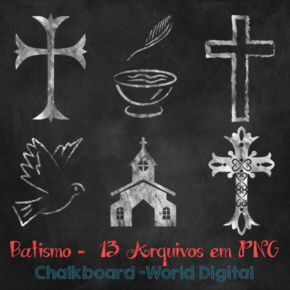 Kit Arquivo Digital em PNG Chalkboard Batismo
