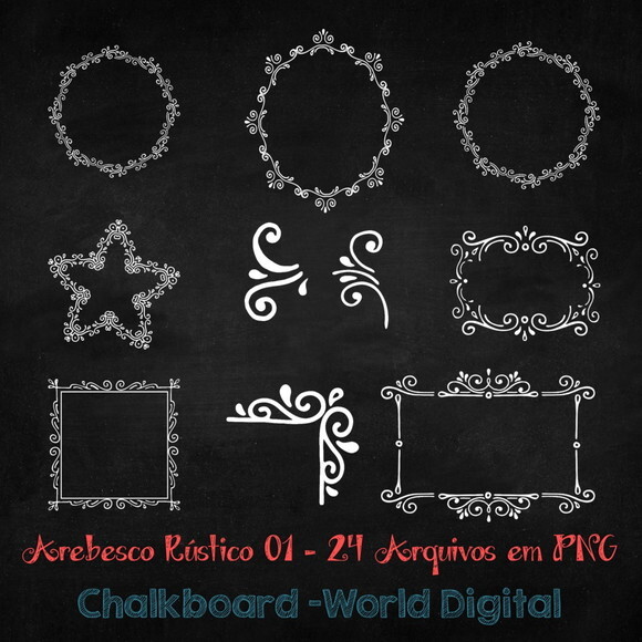 Kit Arquivo Digital em PNG Chalkboard Arebescos Rústicos 01