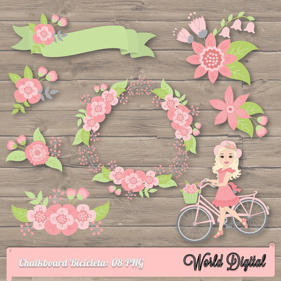 Kit Arquivo Digital em PNG Chalkboard Bicicleta