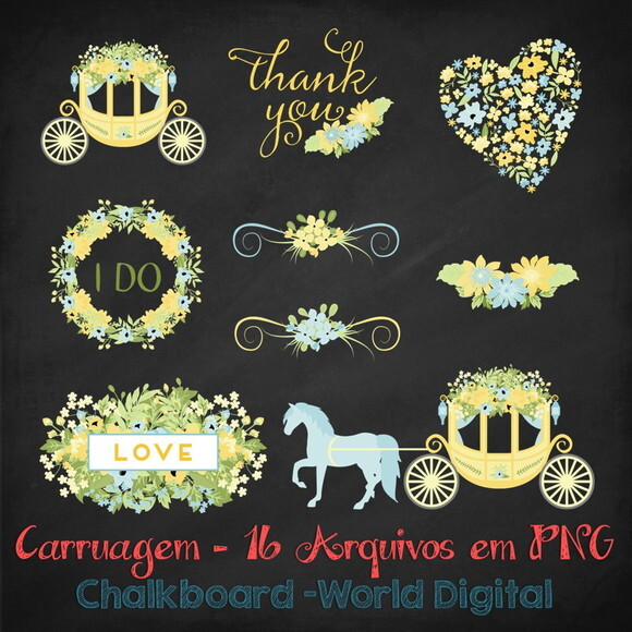 Kit Arquivo Digital em PNG Chalkboard Carruagem