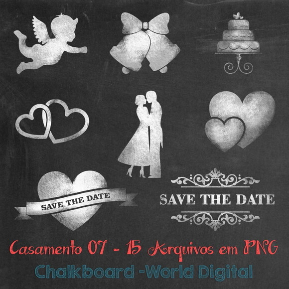 Kit Arquivo Digital em PNG Chalkboard Casamento 07