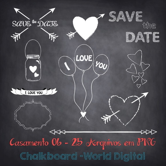 Kit Arquivo Digital em PNG Chalkboard Casamento 06