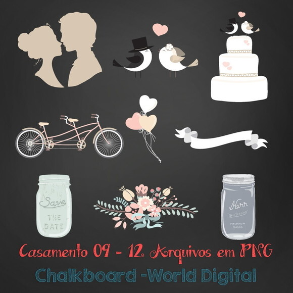 Kit Arquivo Digital em PNG Chalkboard Casamento 09