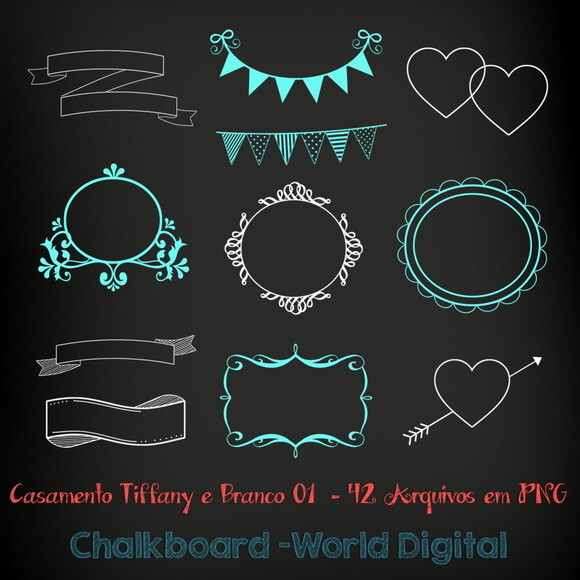 Kit Arquivo Digital em PNG Chalkboard Casamento Tiffany Br 1